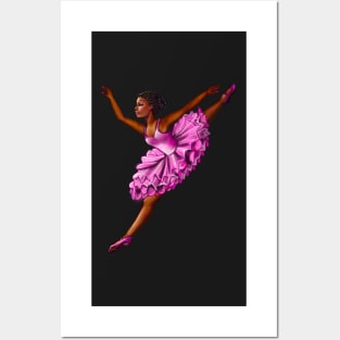 Black ballerina with corn rows ballet dancing ! beautiful  black girl with Afro hair and dark brown skin wearing a pink tutu.Hair love ! Posters and Art